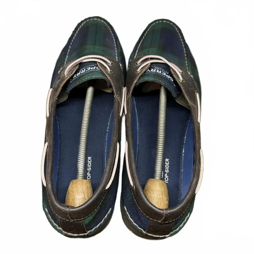 Sperry Leeward 2 Eye Cross Plaid Boat Casual Shoes - Leather Trim - STS21498